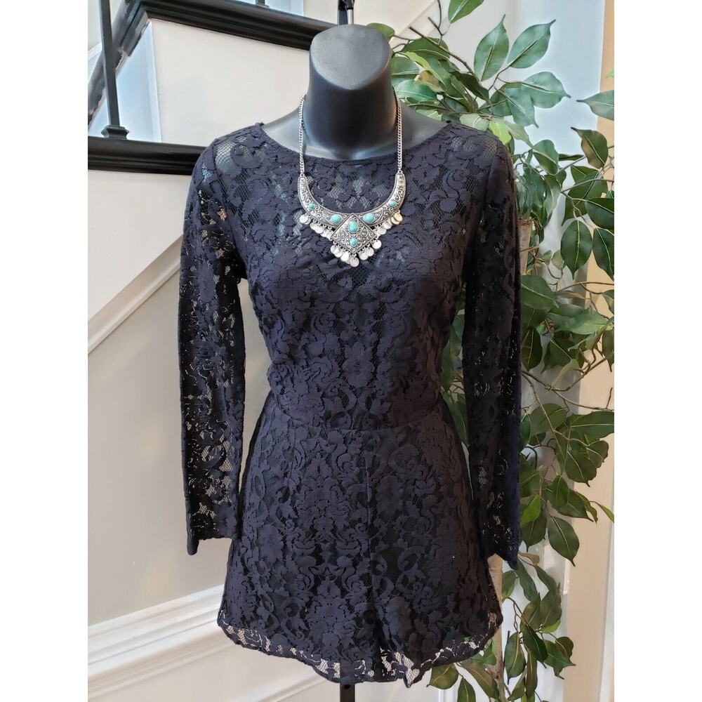 BB Dakota Women's Black Cotton Casual Round Neck Long Sleeve Romper‎ Size 8